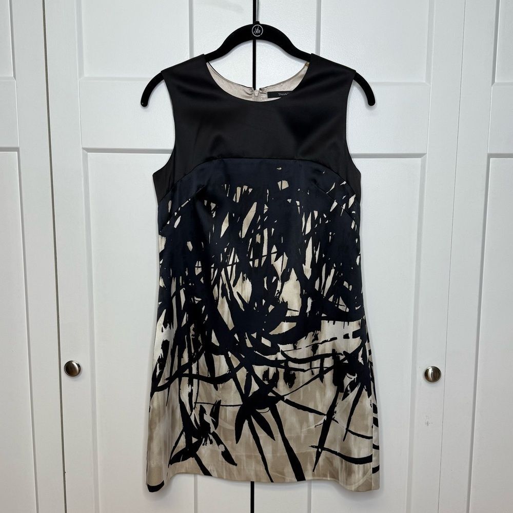 Tahari Black & Cream Abstract Print Sleeveless Sheath Dress – Size S